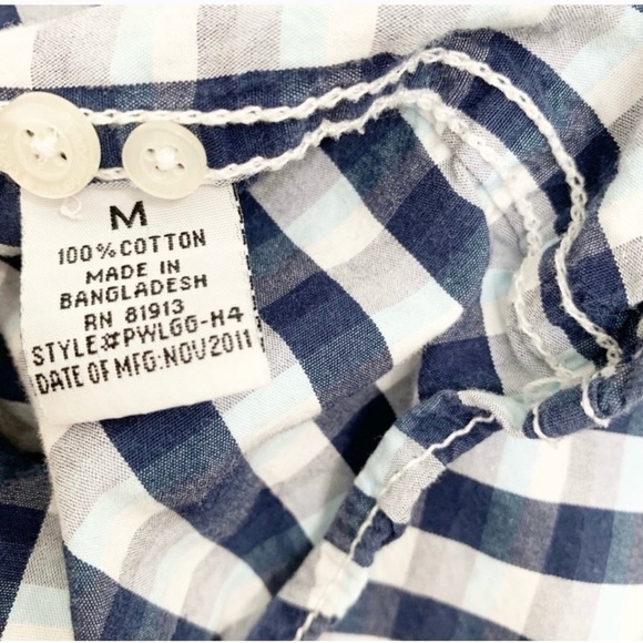 PAPER DEMIN & CLOTH Mens Blue Plaid Roll Tab Sleeve Button Down Shirt Pockets M - Picture 5 of 5